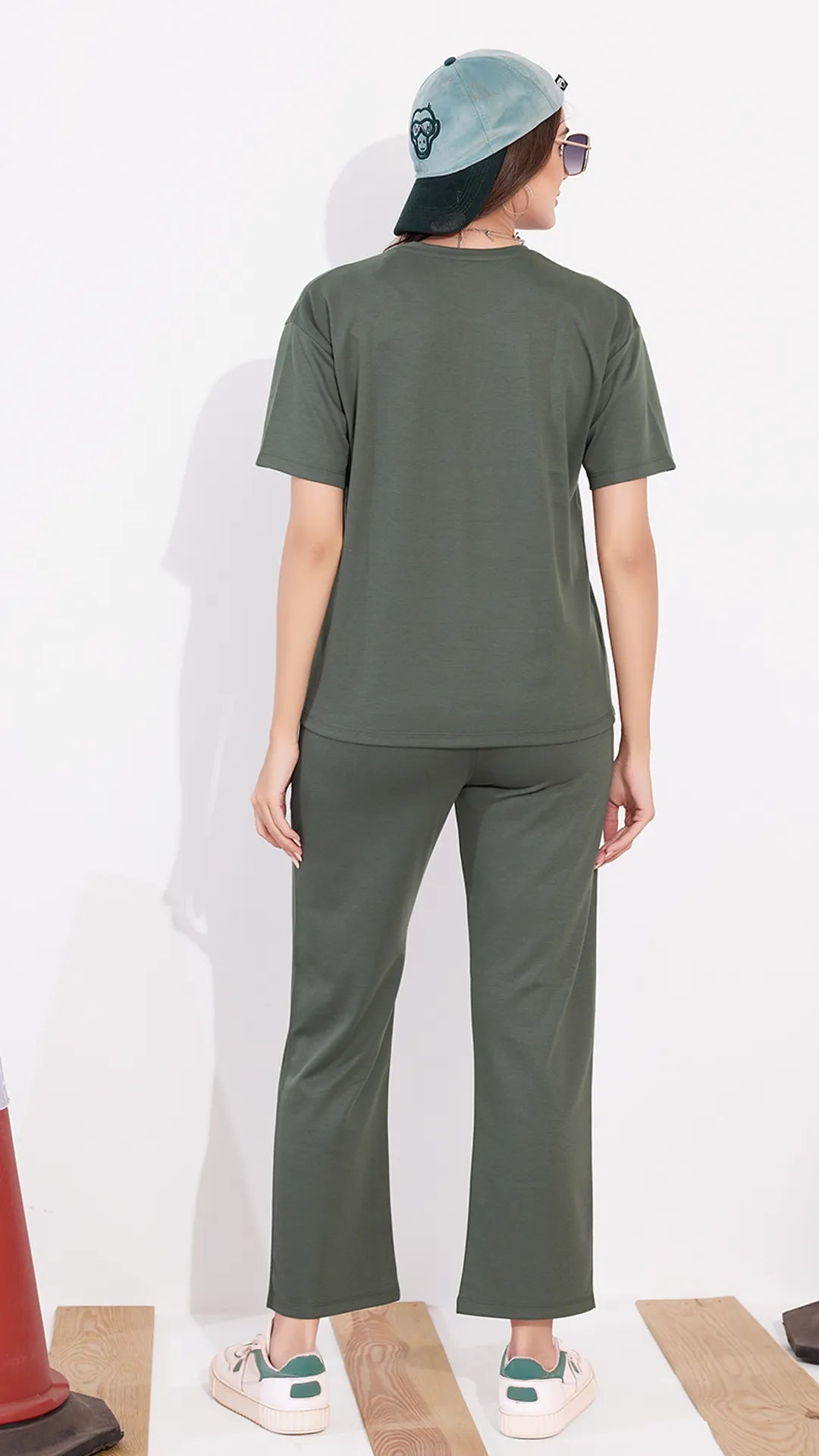 Olive Printed Half Sleeves Round Neck