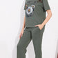 Olive Printed Half Sleeves Round Neck
