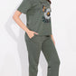 Olive Printed Half Sleeves Round Neck