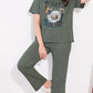 Olive Printed Half Sleeves Round Neck
