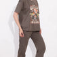 Brown Printed Half Sleeves Round Neck