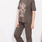 Brown Printed Half Sleeves Round Neck