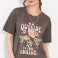 Brown Printed Half Sleeves Round Neck