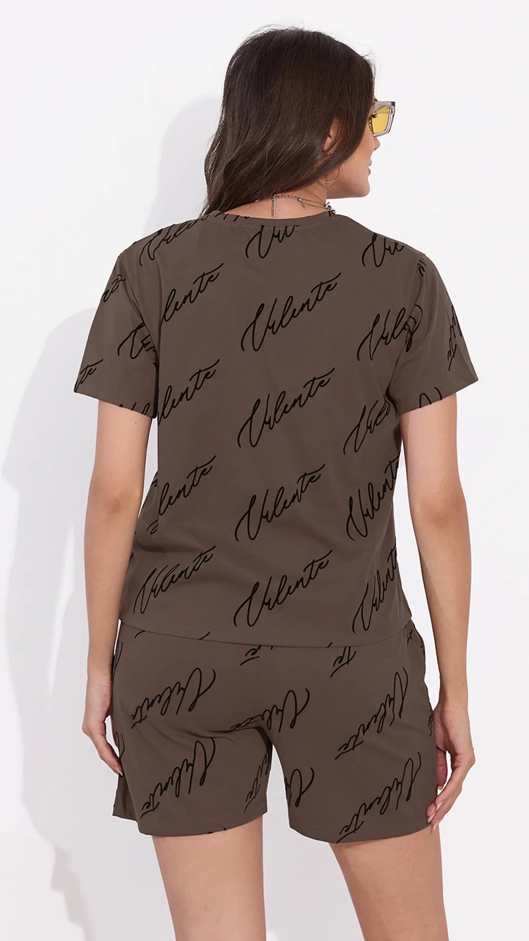 Brown Printed Half Sleeves Round Neck