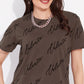 Brown Printed Half Sleeves Round Neck