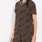 Brown Printed Half Sleeves Round Neck