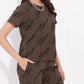Brown Printed Half Sleeves Round Neck