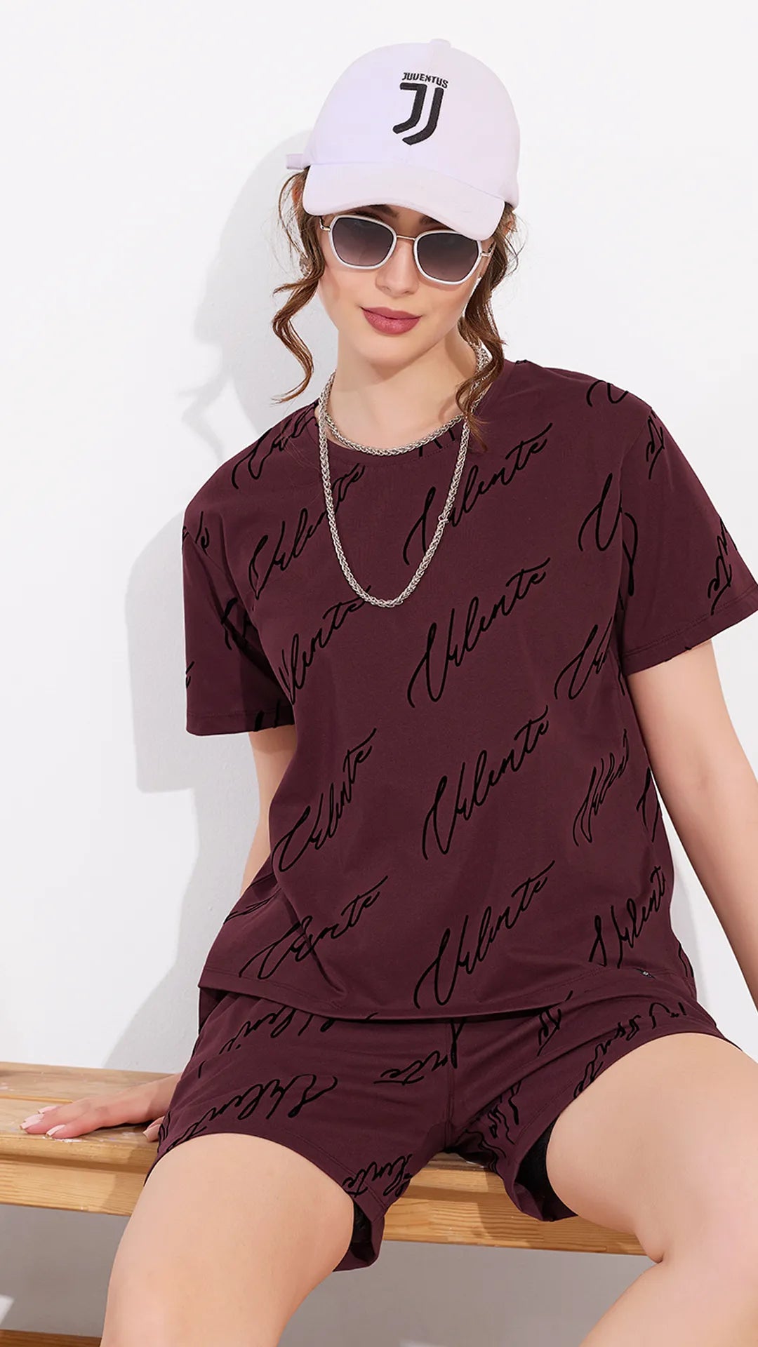 Maroon Printed Half Sleeves Round Neck