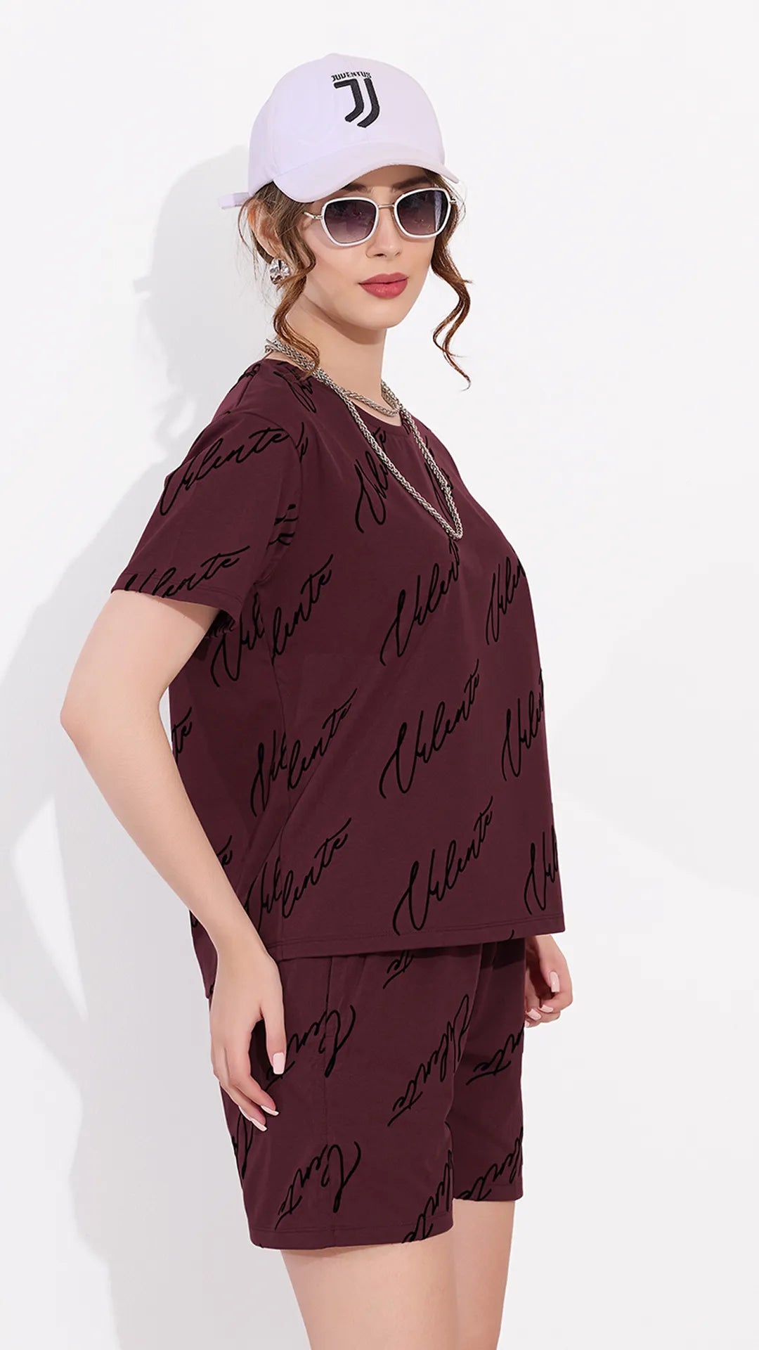 Maroon Printed Half Sleeves Round Neck