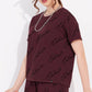 Maroon Printed Half Sleeves Round Neck