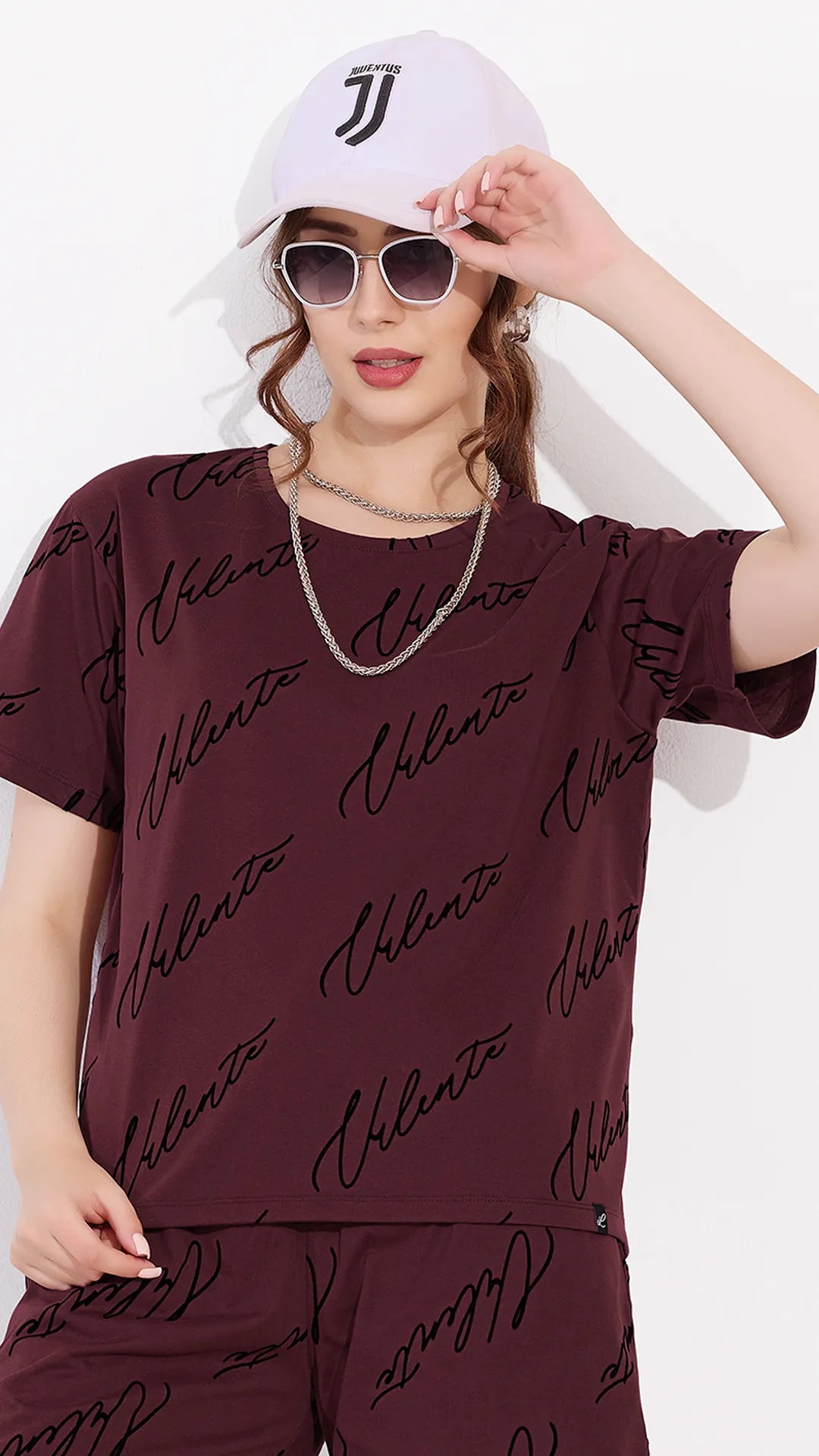Maroon Printed Half Sleeves Round Neck