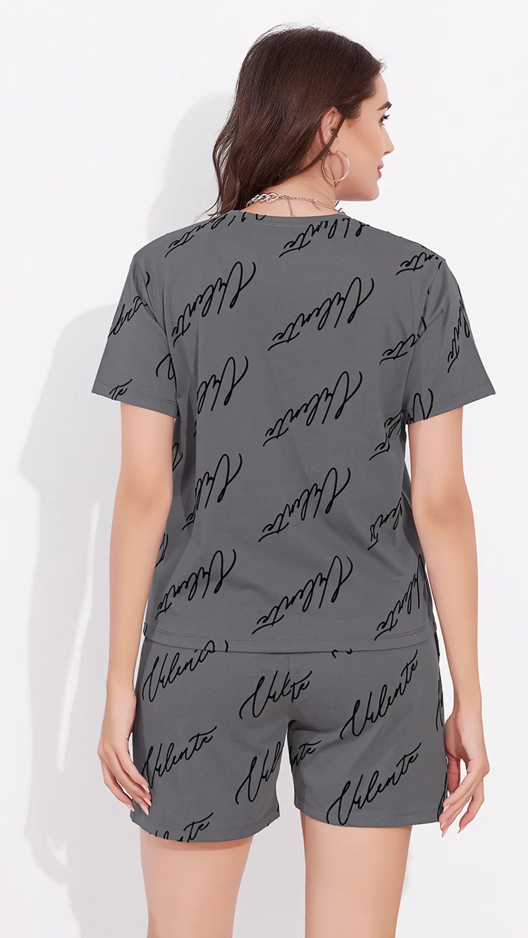 Gray Printed Half Sleeves Round Neck