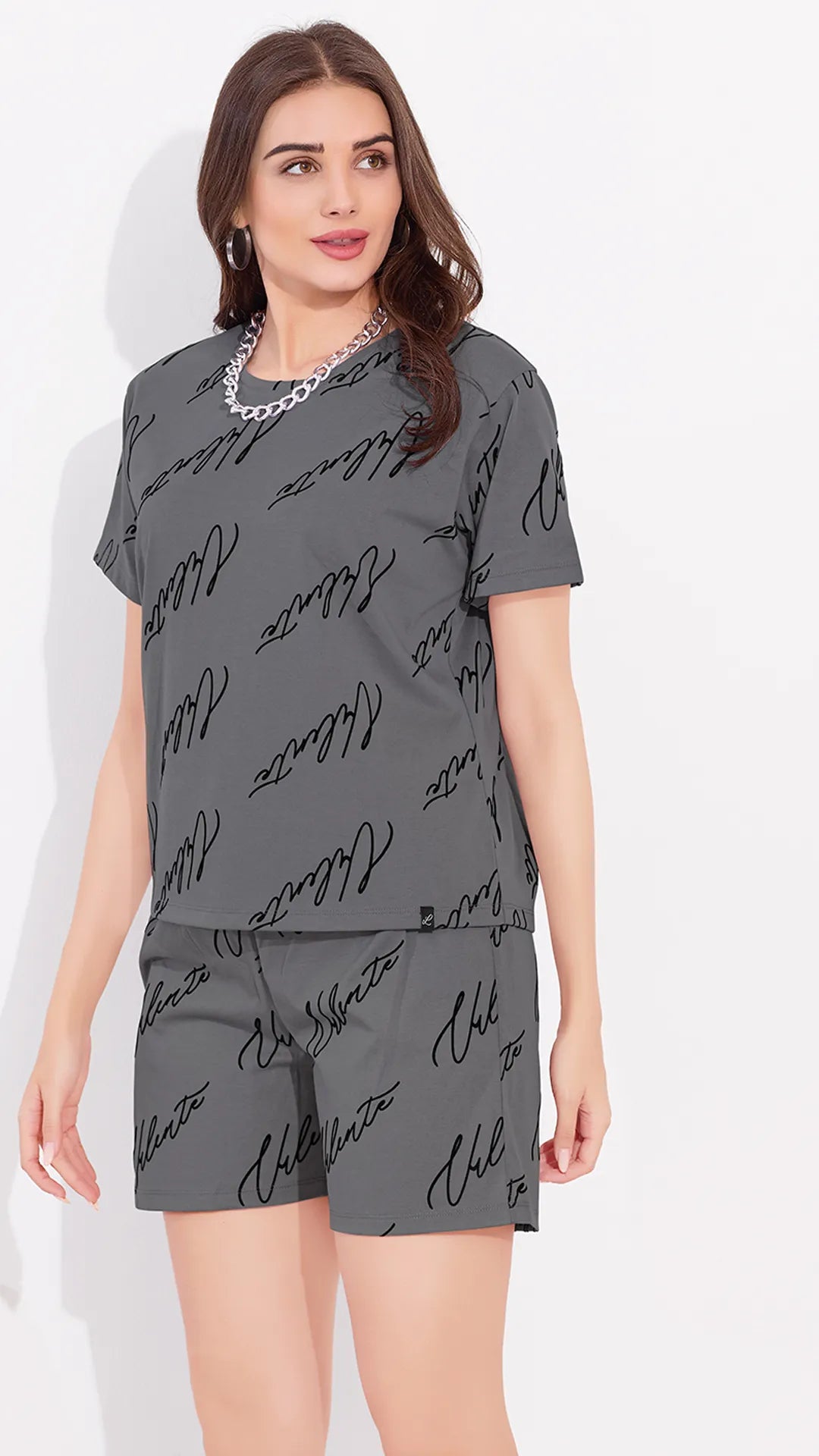 Gray Printed Half Sleeves Round Neck