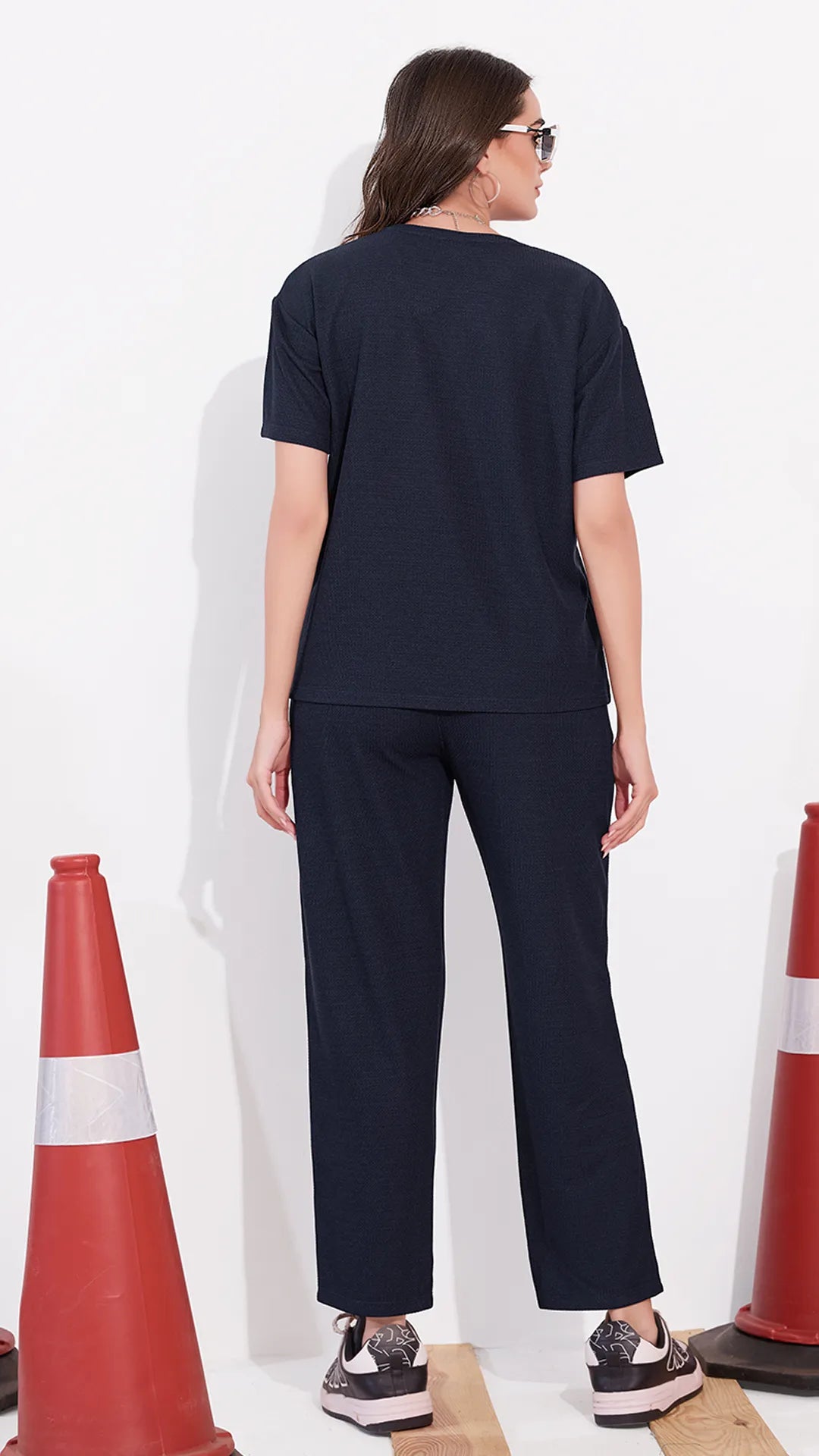 Navy Printed Half Sleeves Round Neck