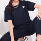 Navy Printed Half Sleeves Round Neck