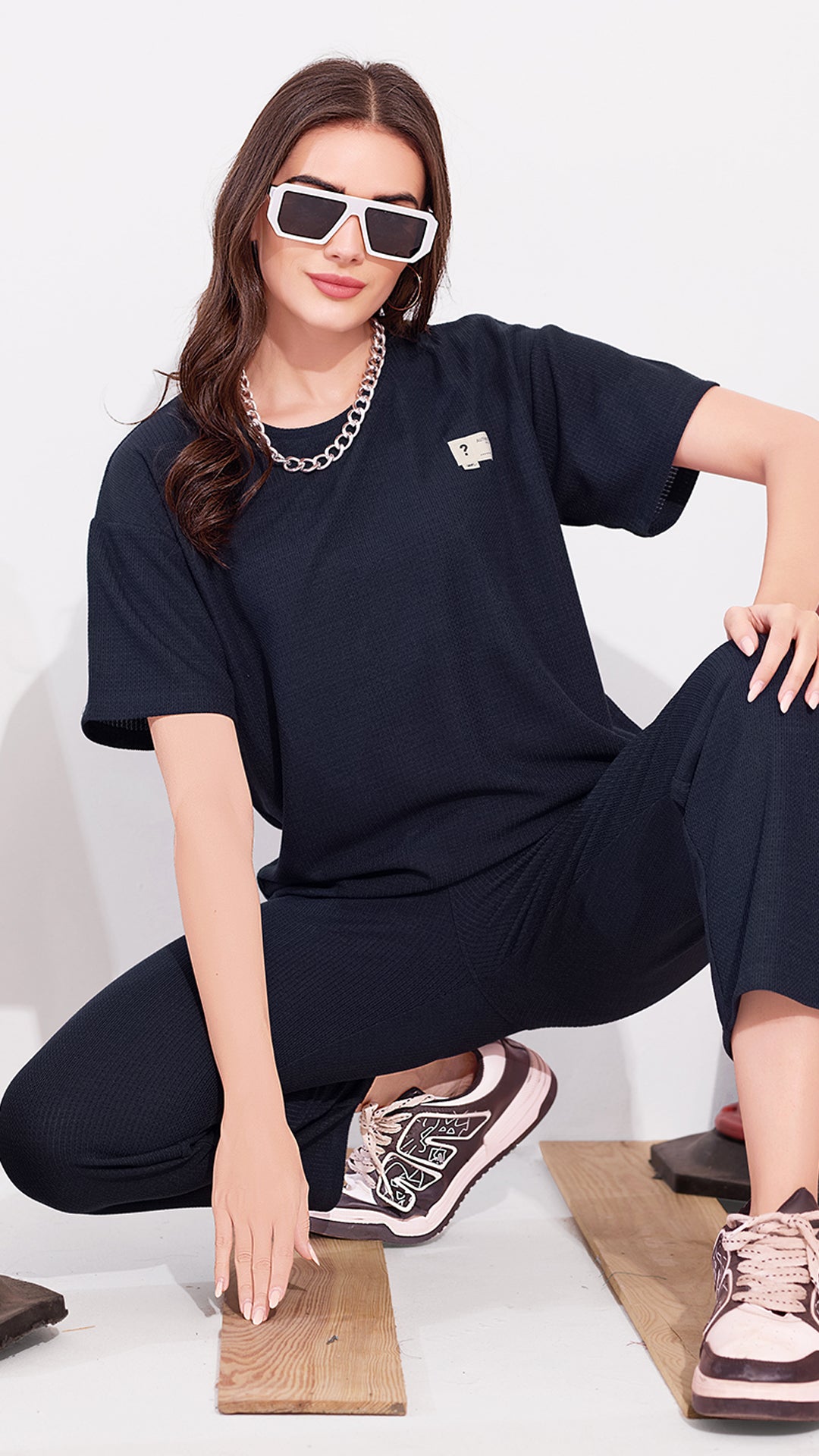 Navy Printed Half Sleeves Round Neck