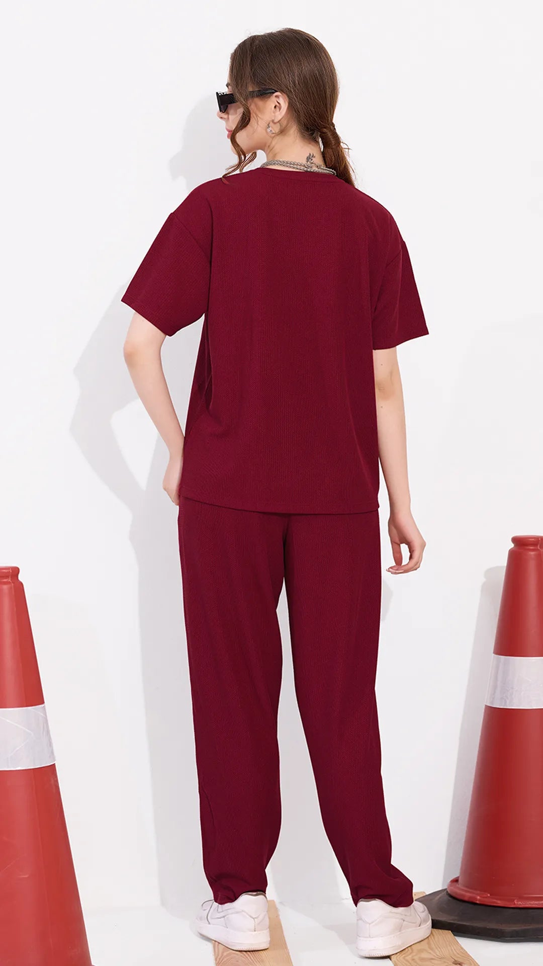 Maroon Printed Half Sleeves Round Neck