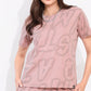 Pink Printed Half Sleeves Round Neck