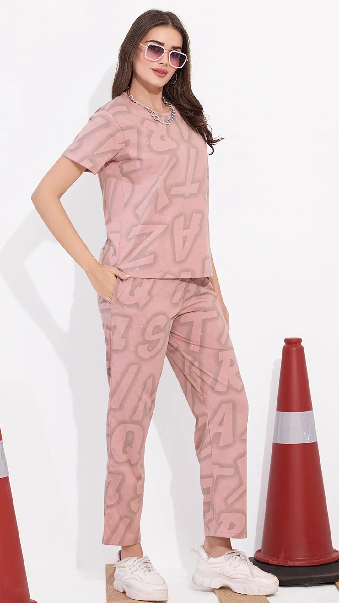 Pink Printed Half Sleeves Round Neck