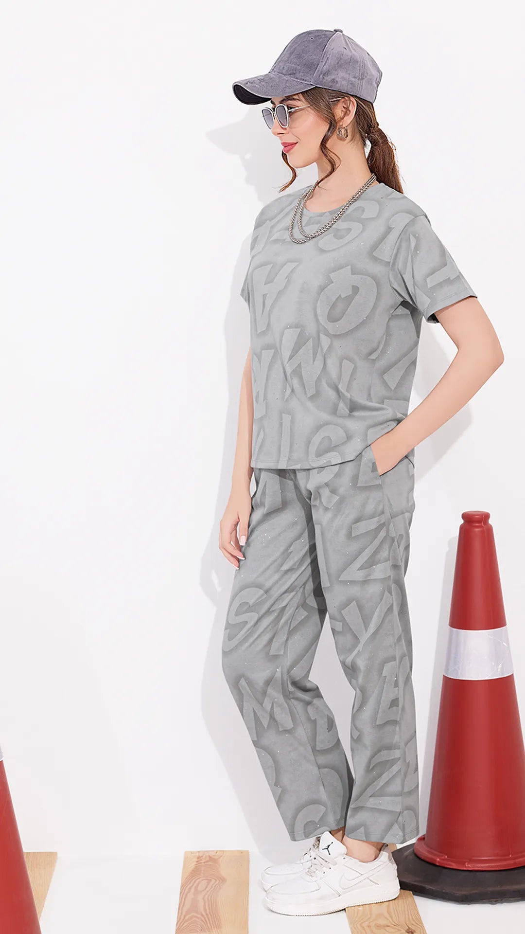Grey Printed Half Sleeves Round Neck