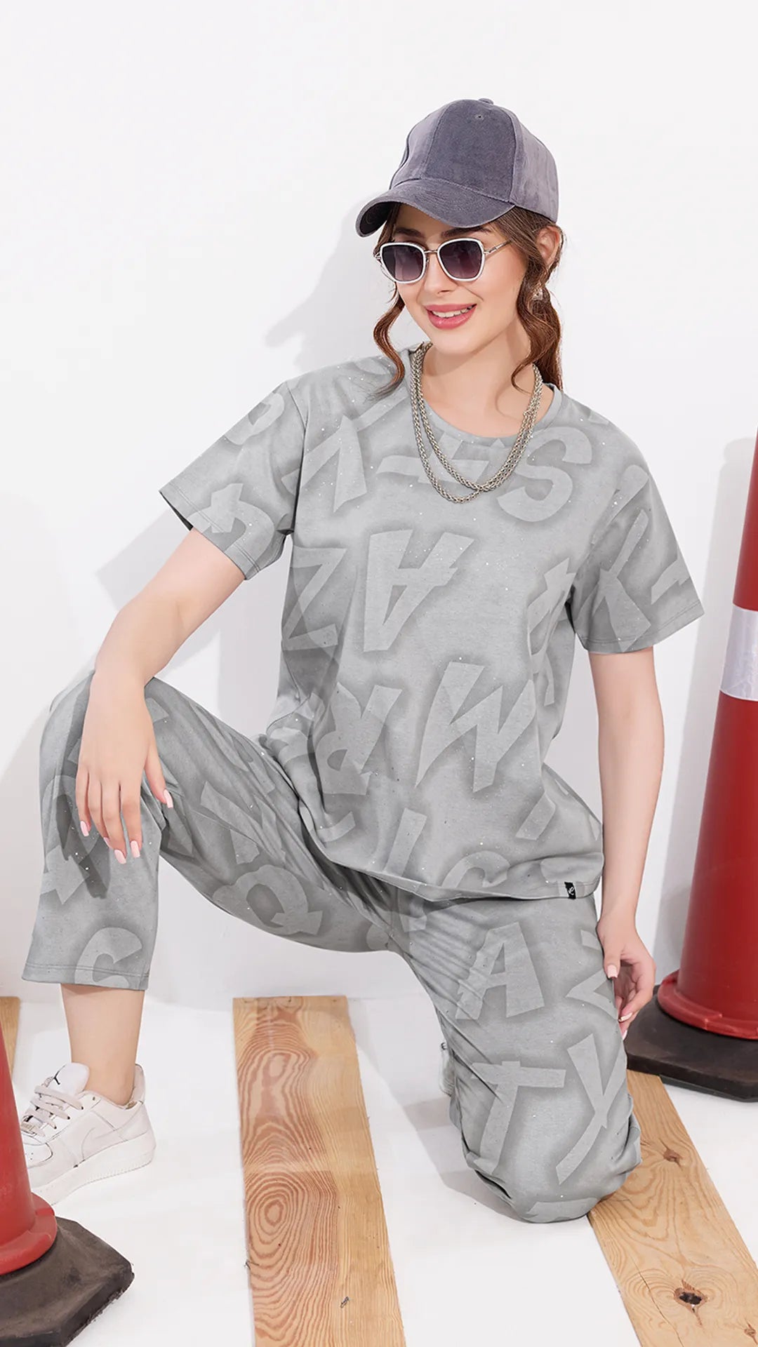 Grey Printed Half Sleeves Round Neck
