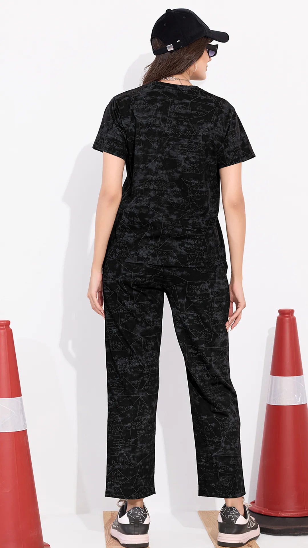 Black Printed Half Sleeves Round Neck