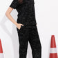 Black Printed Half Sleeves Round Neck