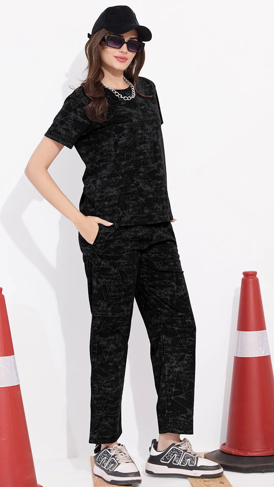 Black Printed Half Sleeves Round Neck