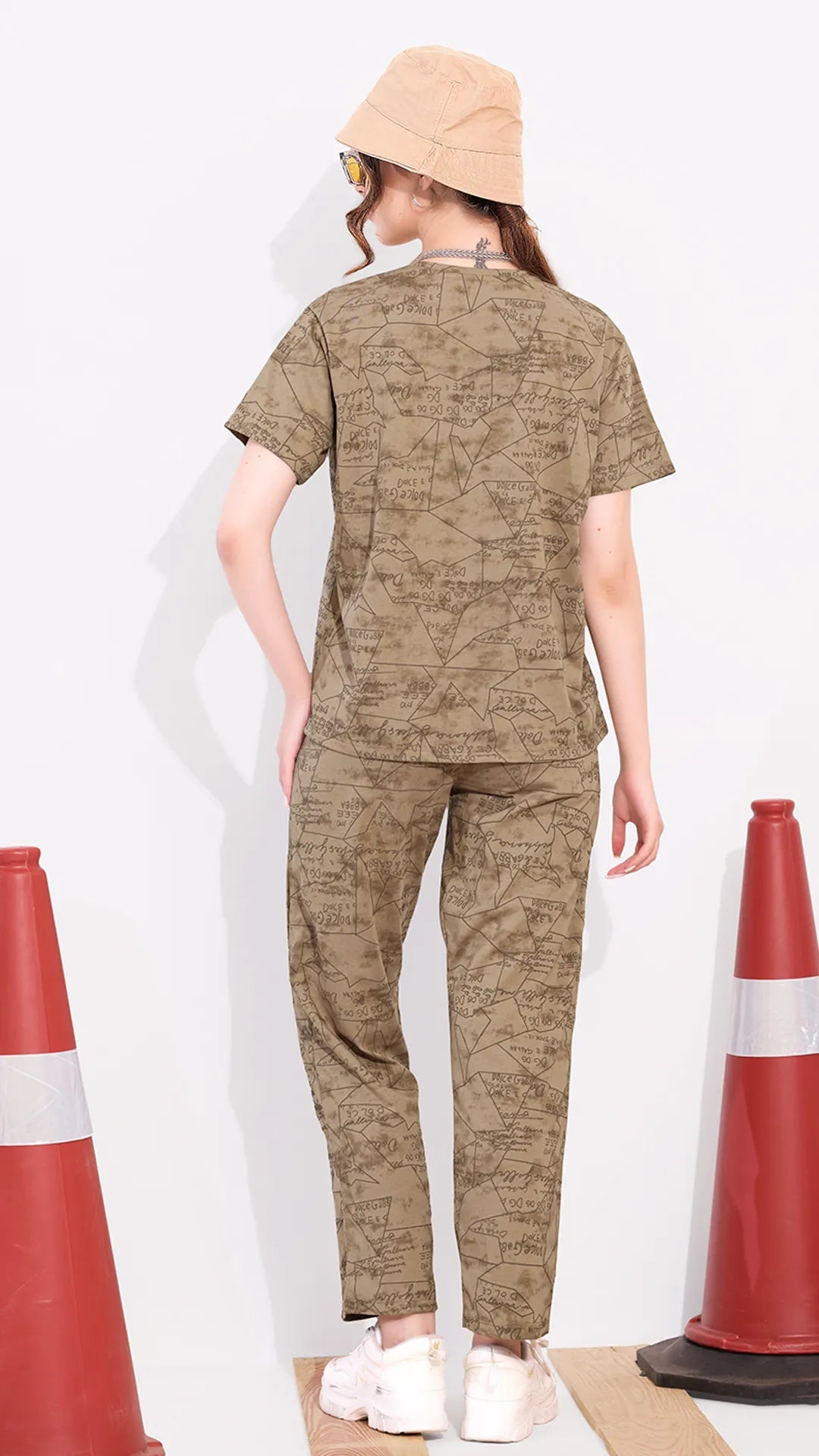 Khakhi Printed Half Sleeves Round Neck