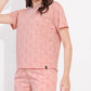Pink Printed Half Sleeves Round Neck