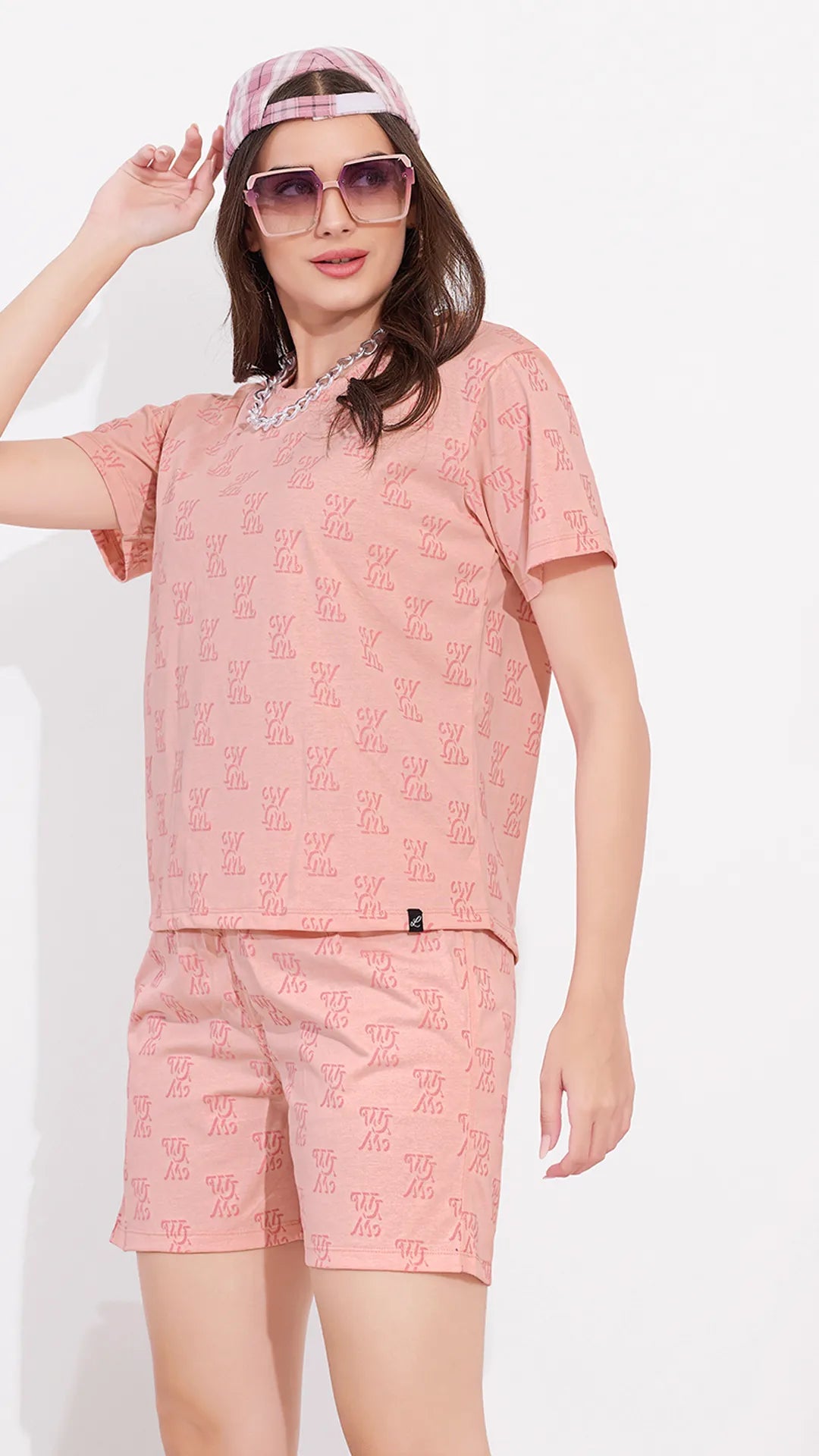Pink Printed Half Sleeves Round Neck