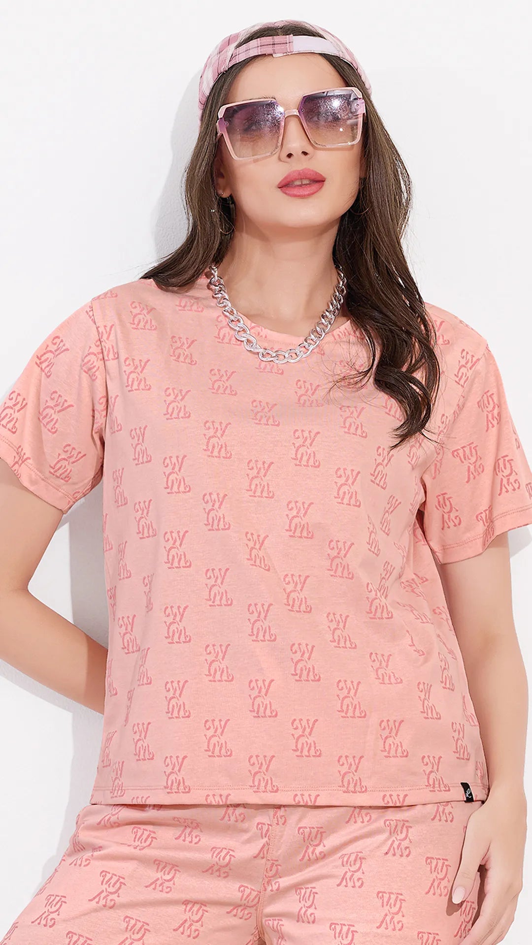 Pink Printed Half Sleeves Round Neck