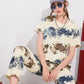 Blue Printed Half Sleeves Round Neck