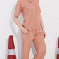 Peach Printed Half Sleeves Round Neck