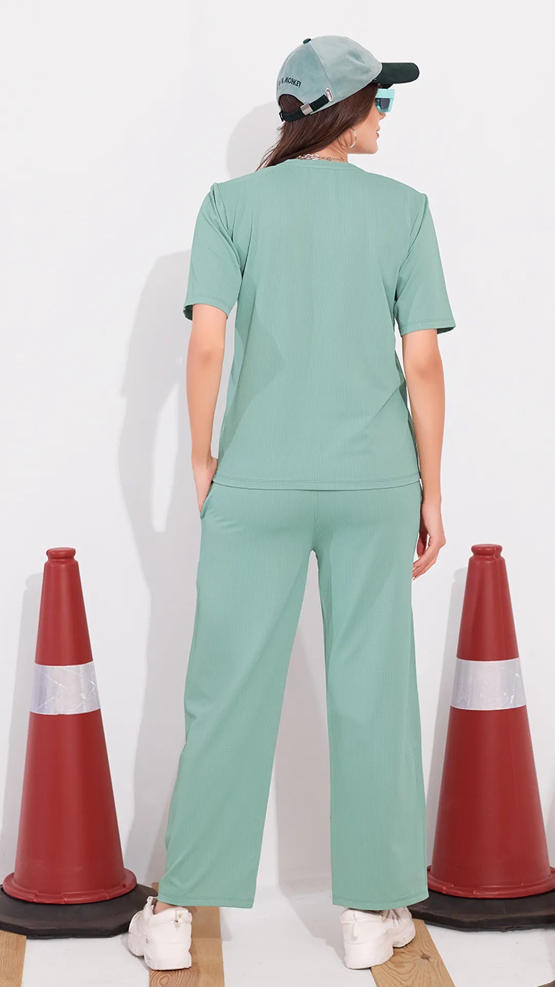 Green Printed Half Sleeves Round Neck