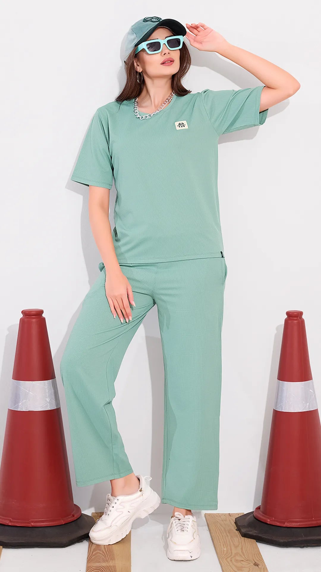 Green Printed Half Sleeves Round Neck