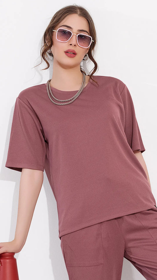 Rust Printed Half Sleeves Round Neck