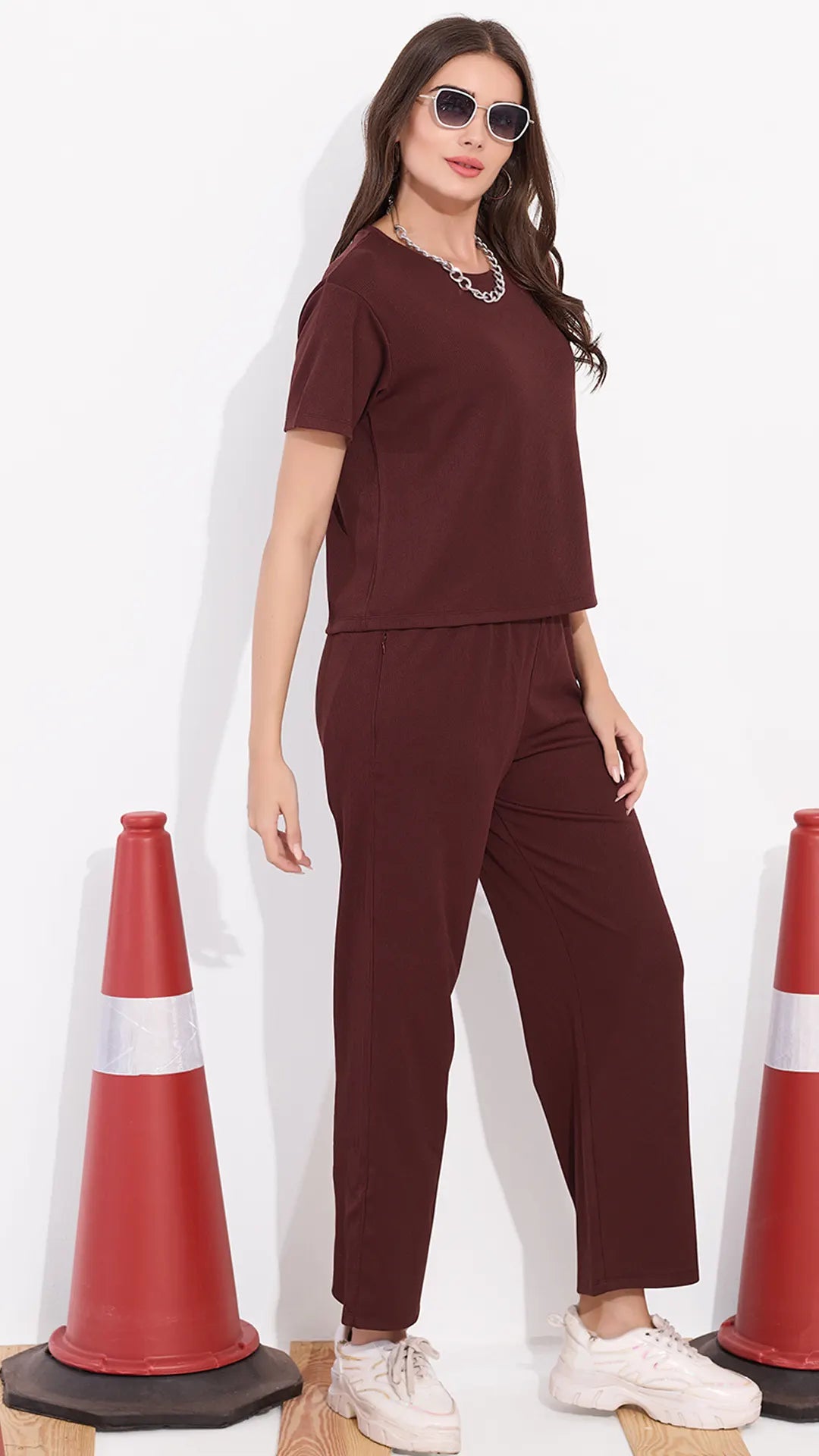 Maroon Printed Half Sleeves Round Neck