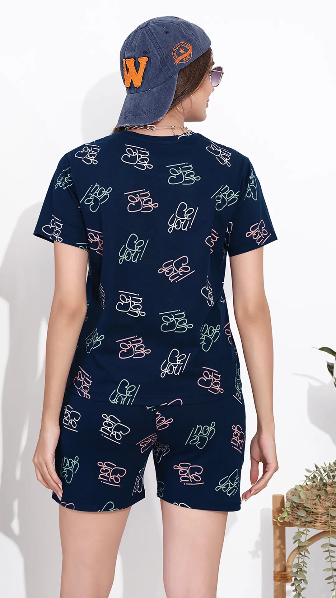 Ink Blue Printed Half Sleeves Round Neck