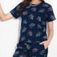 Ink Blue Printed Half Sleeves Round Neck