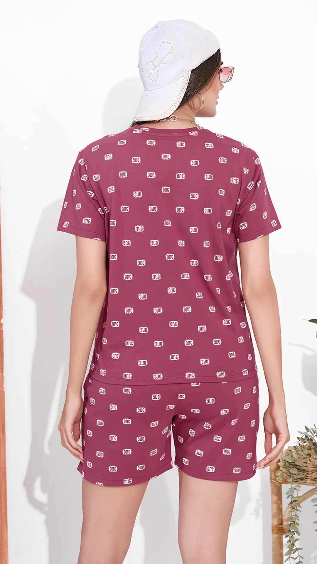 Rose Pink Printed Half Sleeves Round Neck