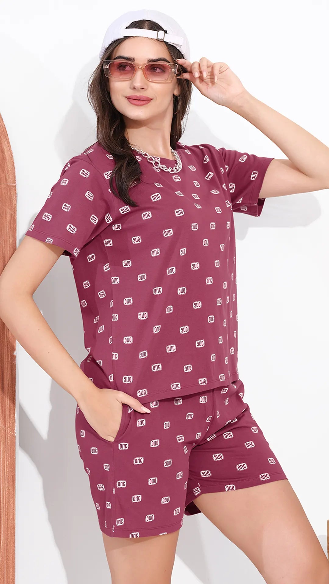 Rose Pink Printed Half Sleeves Round Neck