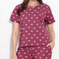 Rose Pink Printed Half Sleeves Round Neck