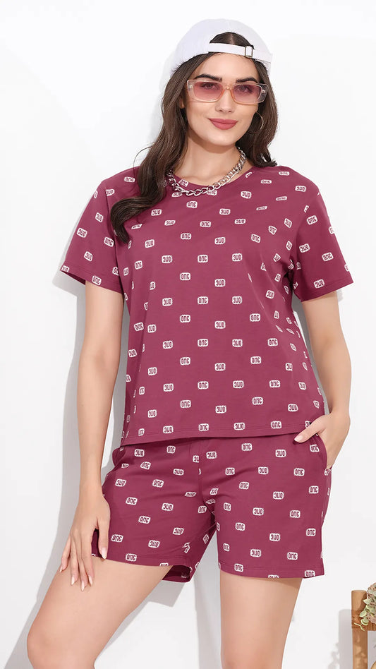Rose Pink Printed Half Sleeves Round Neck