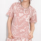 Peach Printed Half Sleeves Round Neck