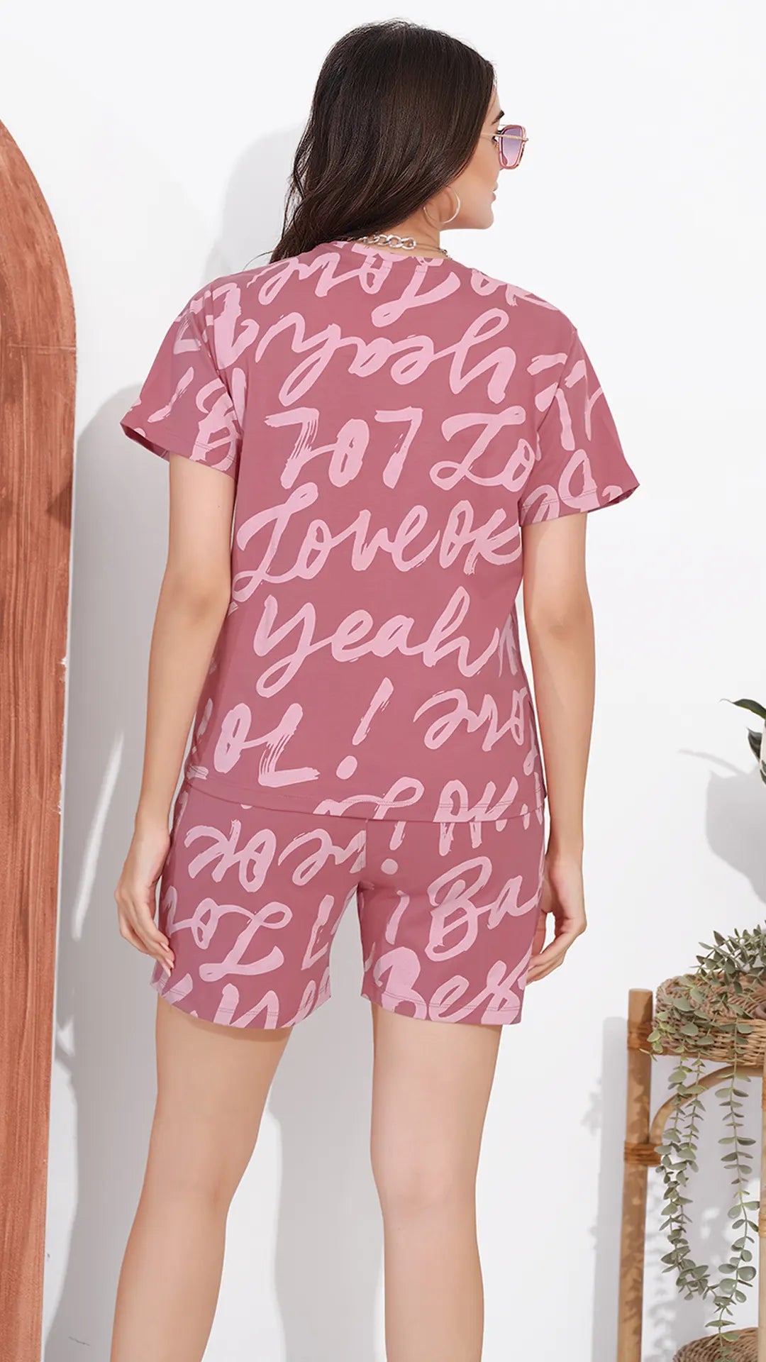 Pink Printed Half Sleeves Round Neck