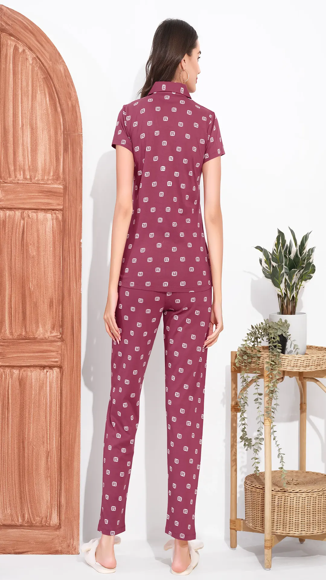 Rose Pink Printed Half Sleeves Round Neck