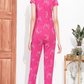 Pink Printed Half Sleeves Round Neck