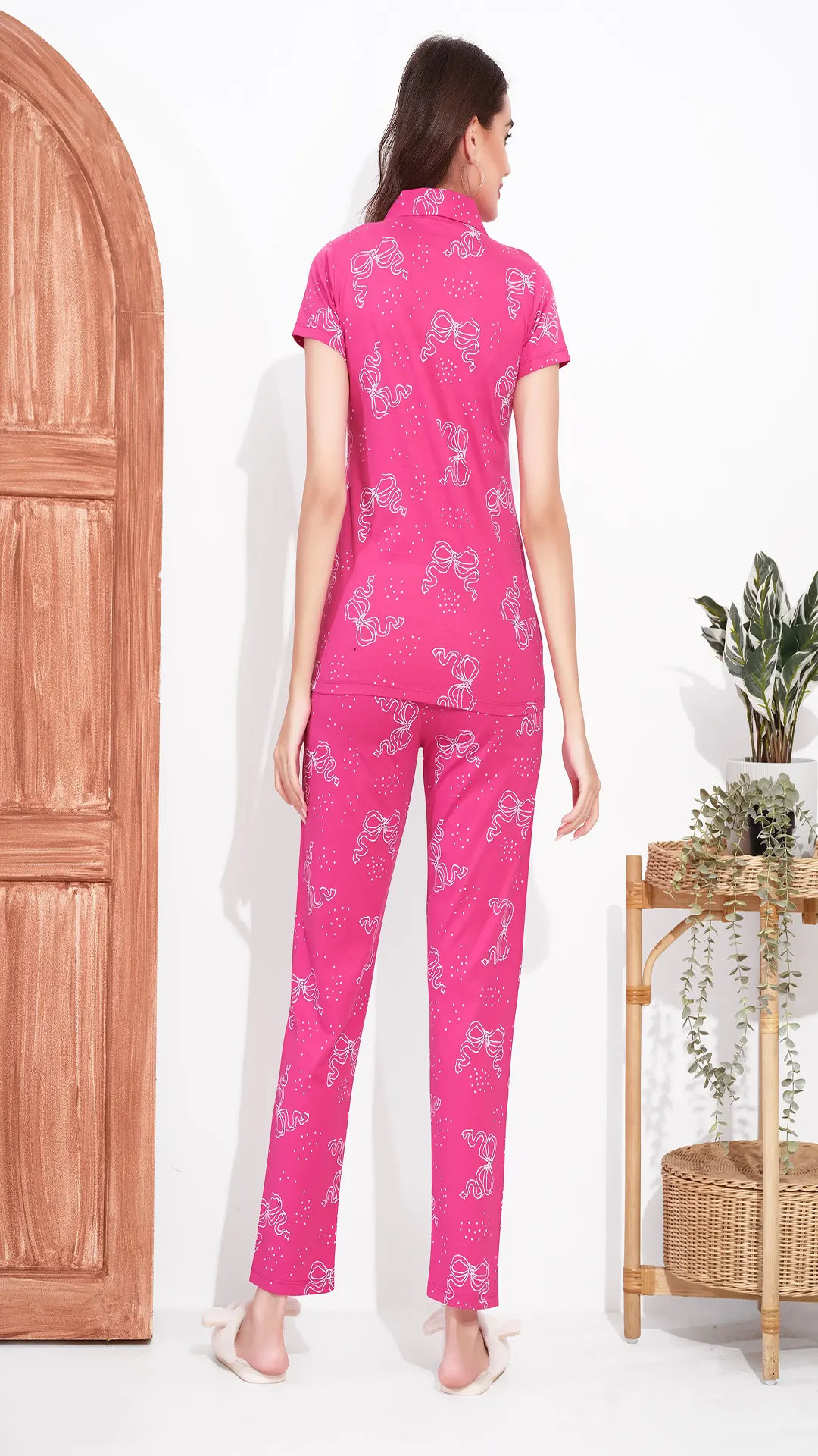 Pink Printed Half Sleeves Round Neck