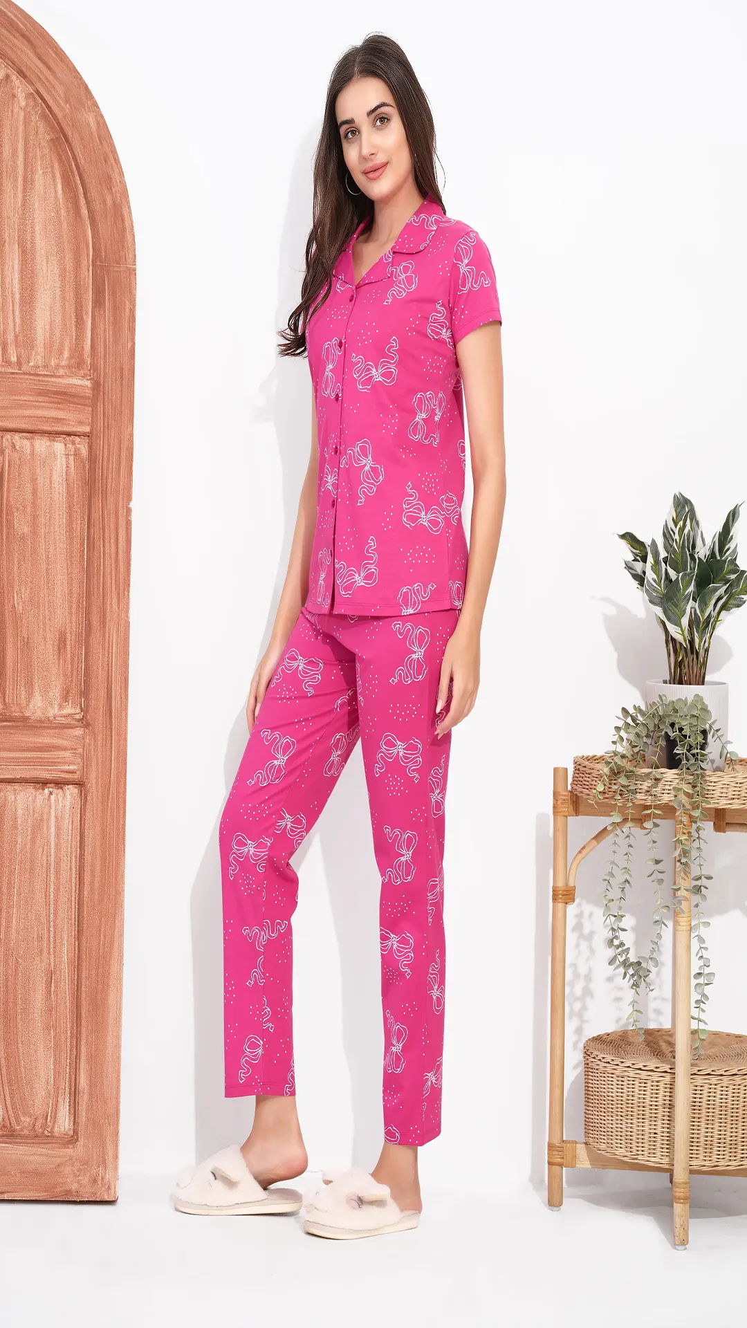 Pink Printed Half Sleeves Round Neck